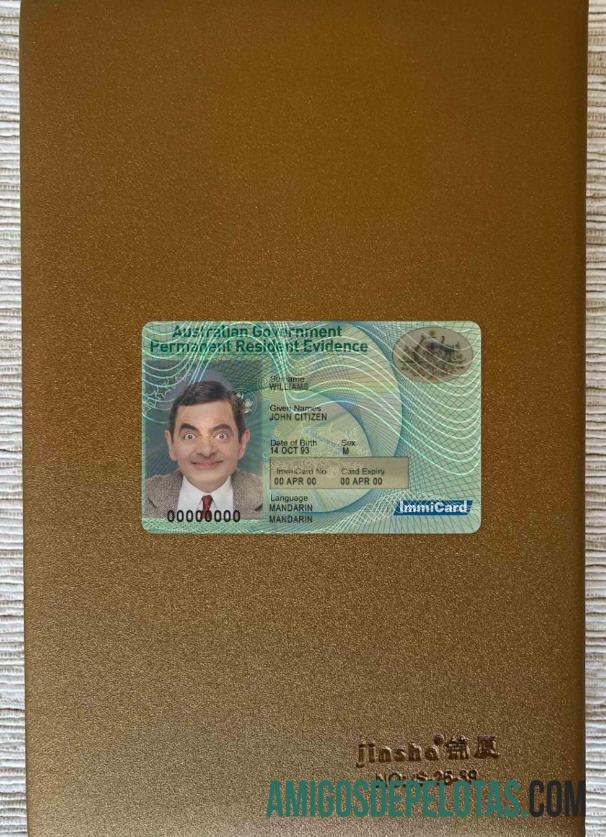 Australia Permanent Residence Card olhar de foto frente exemplo
